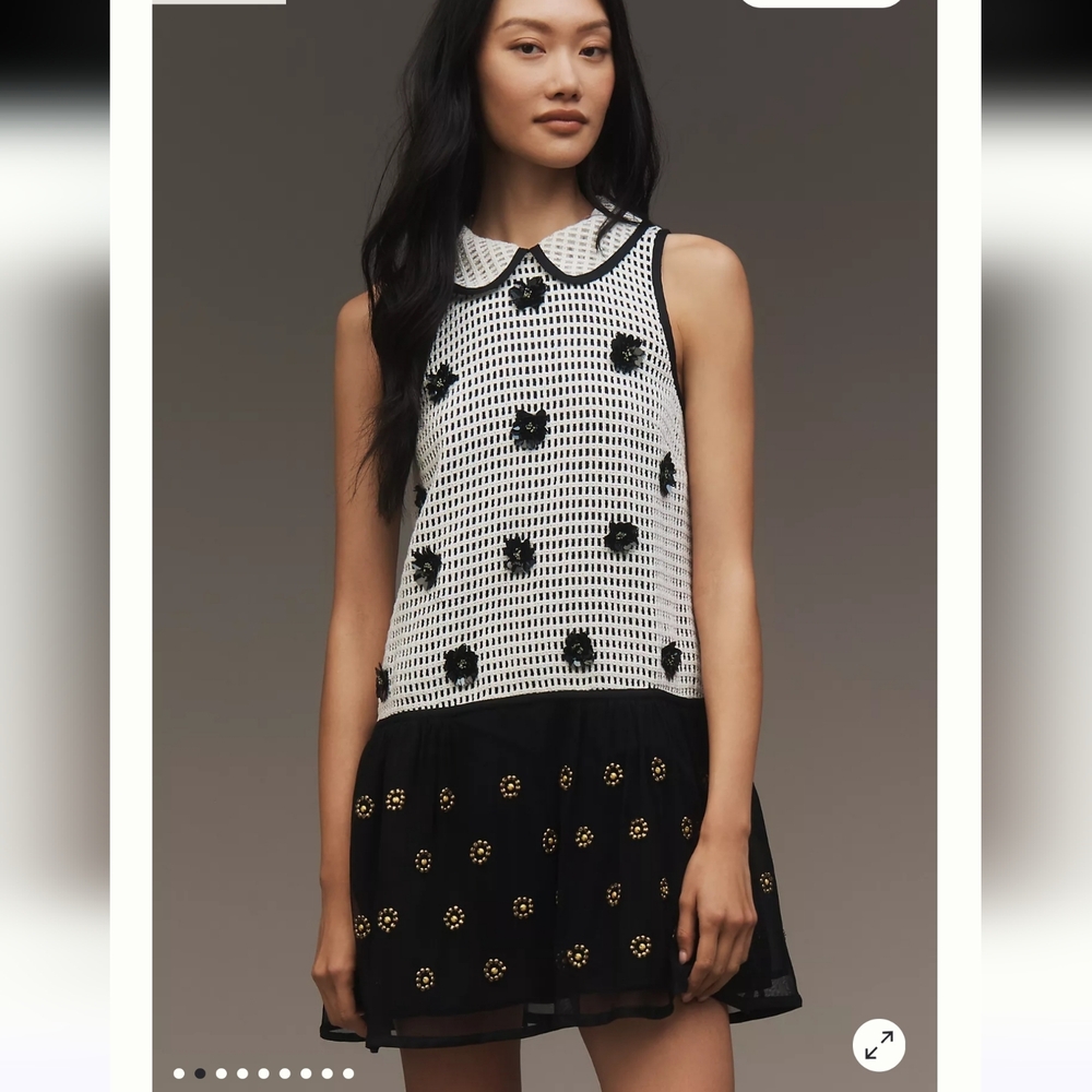 Maeve‎ Sleeveless Embellished Drop Waist Mini Dress Croceht,Tulle And Flower - Picture 2 of 14
